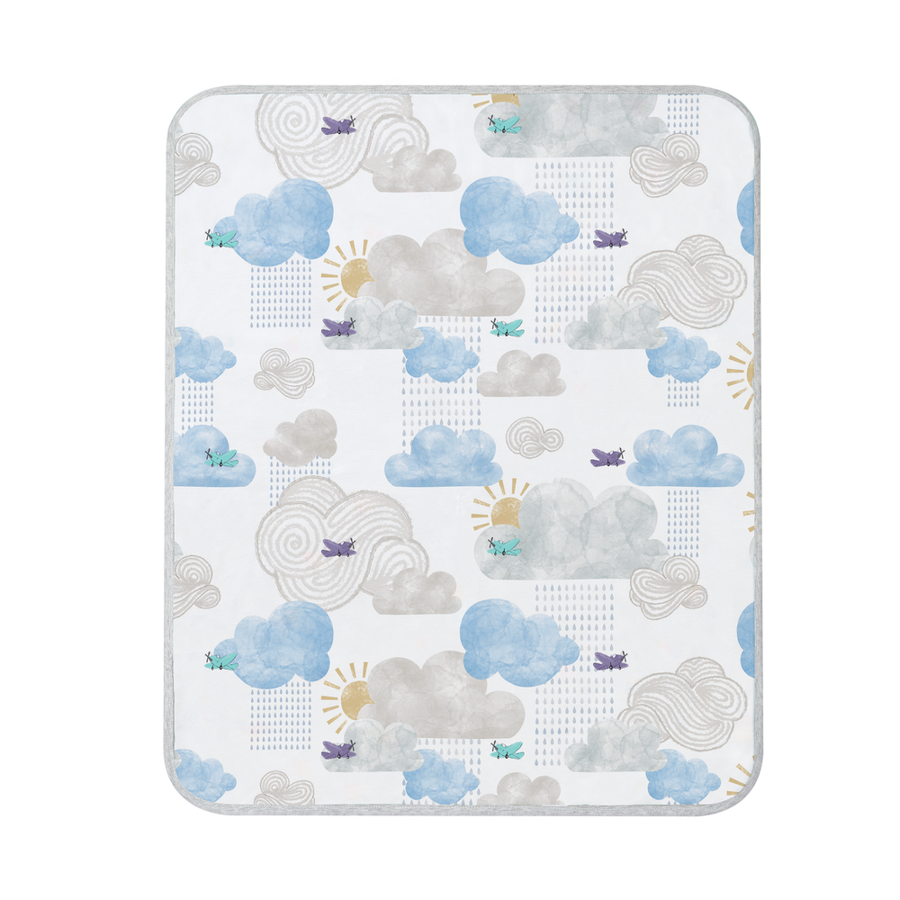 NEST DESIGNS Nest Designs Waterproof Change Pad Small Summer Days quilted with watercolor clouds, airplanes, and sun pattern img 1/9