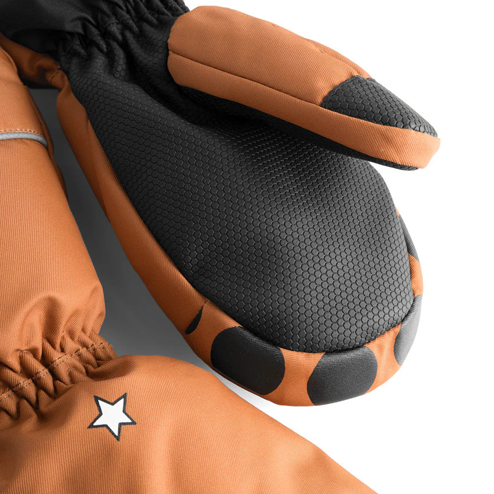 Weedo Foxdo Brown Gloves with orange fabric and black textured palm grip, star logo visible.