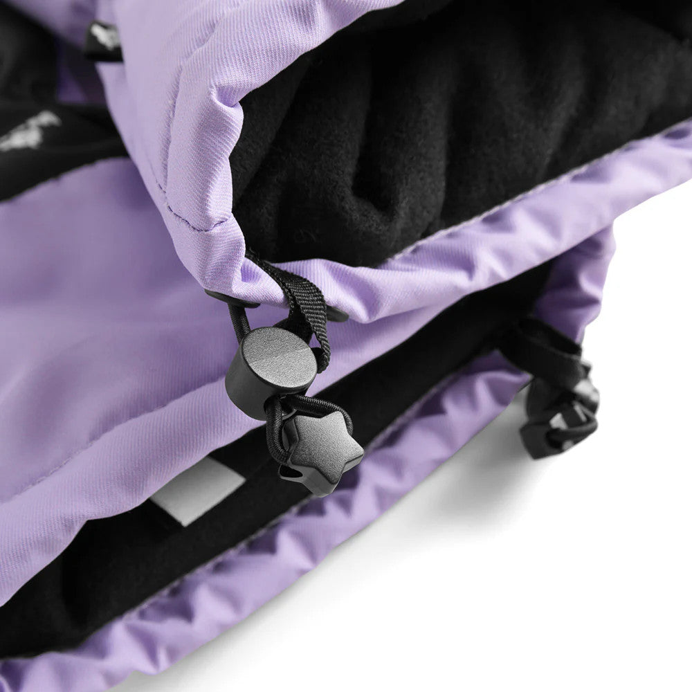 Weedo Unido Purple Gloves with black fleece lining; adjustable drawcord secured by a star-shaped cord lock.