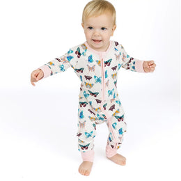 Emerson And Friends Wings of Paradise Butterflies Bamboo Convertible Footie Romper Beige And Multi