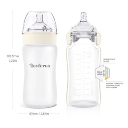 Yooforea Silicone Coated Glass Baby Bottle 9Oz/270Ml