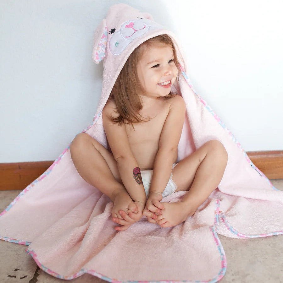 ZOOCCHINI Zoocchini Baby Terry Hooded Bath Towel (0-18M) hooded bath towel shown in image 2 of 13 with animal-inspired details and wrapped c