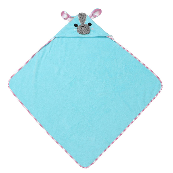 Zoocchini baby hooded bath towel Yoko the Yorkie, turquoise terry with pink striped trim and ears