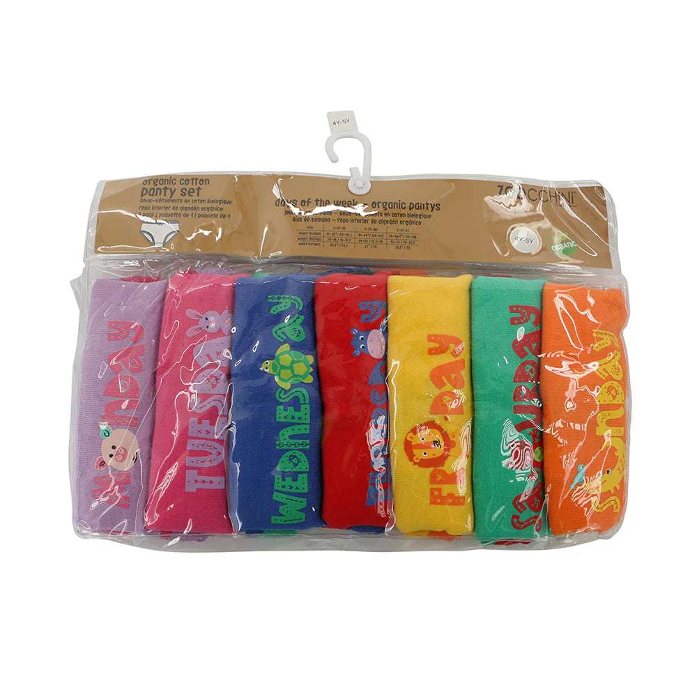 Zoocchini toddler organic panty set, 7-pack Days of the Week in assorted colors