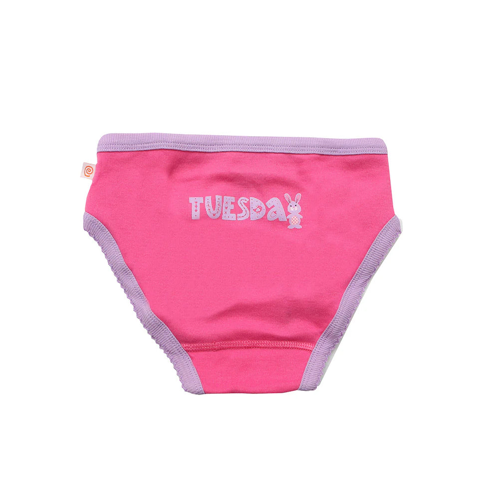 Zoocchini toddler underwear panty pink with lavender trim, Tuesday graphic, part of 7pk days of week
