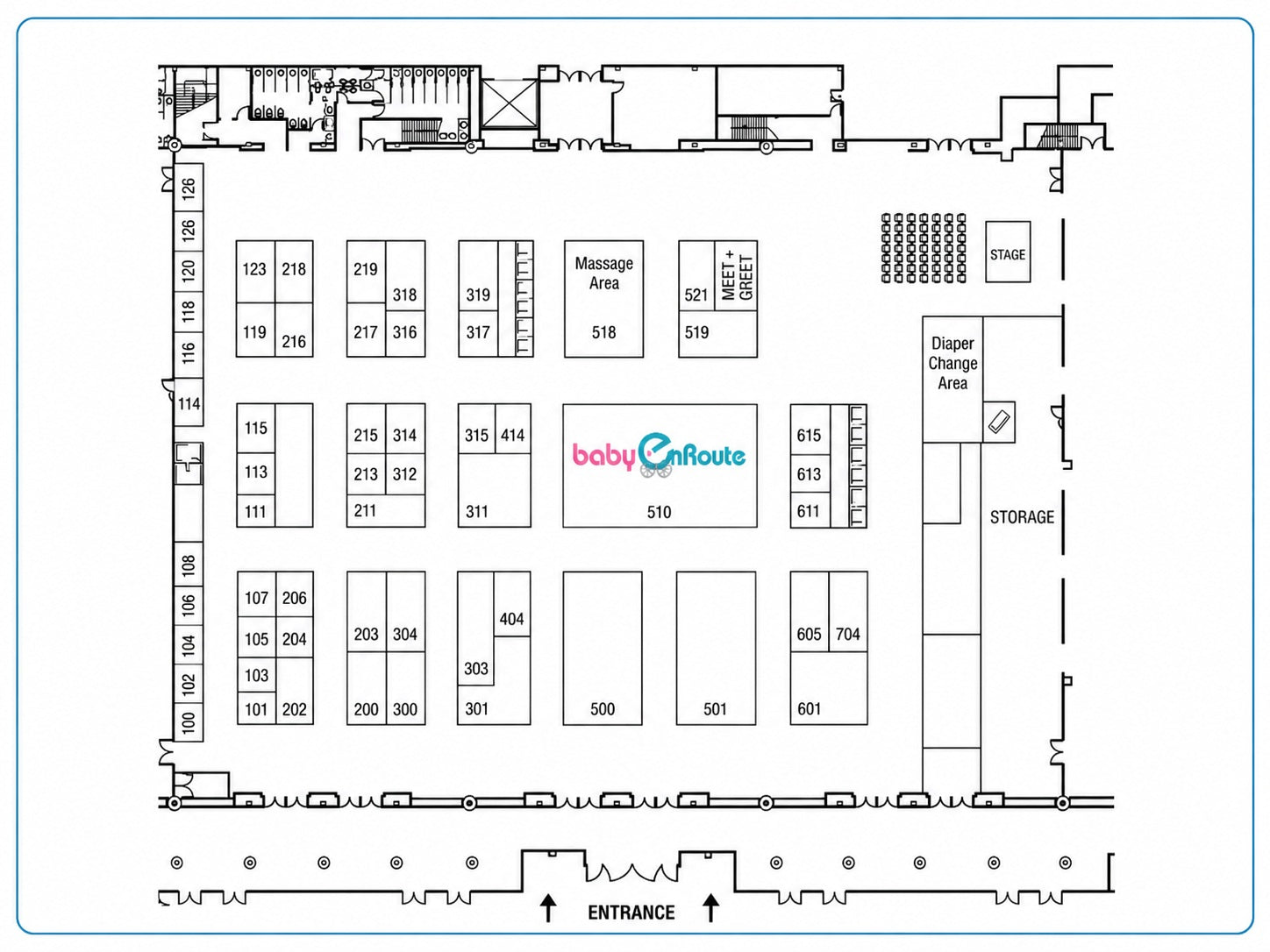 Vancouver Baby Show floor plan with the baby enRoute logo marking Booth 510